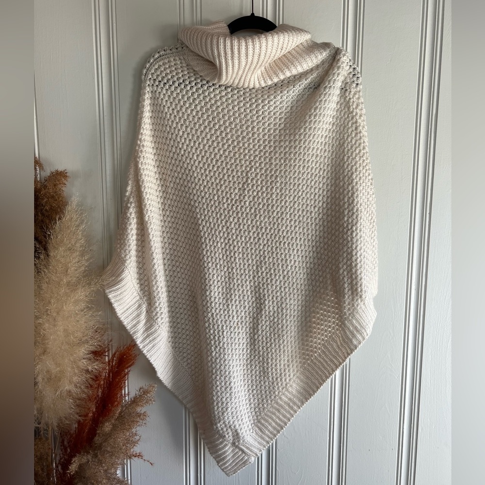 Beautiful Winter White and Silver Cable Knit Cowlneck Poncho Pullover Sweater